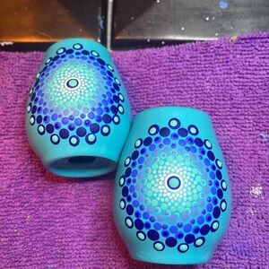 Hand painted mandala, art, salt and pepper shakers